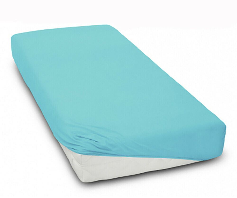 Super Soft Fitted Sheet Jersey Stretchy Cotton Fit Cot Bed 140/70cm Blue