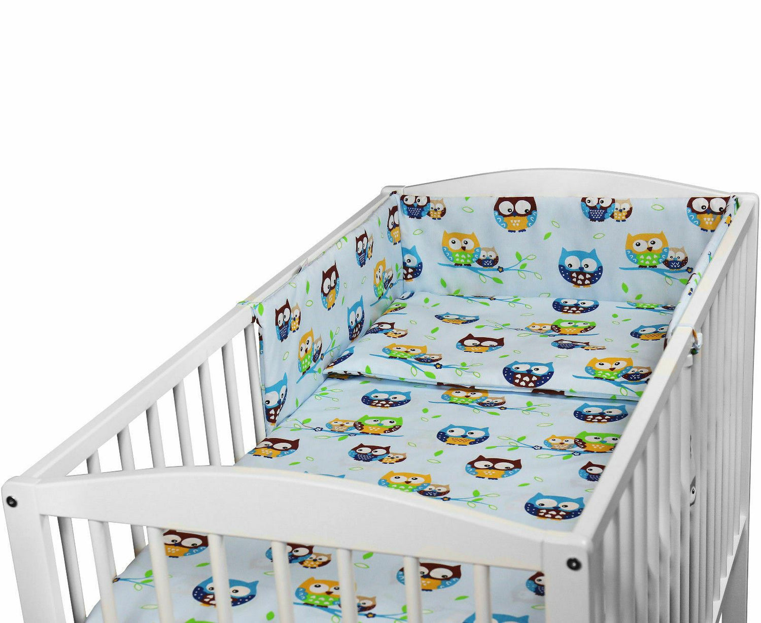 Baby 3Pc Bedding Set Pillow Duvet Bumper Fit Cotbed 140X70cm Owls Blue - MyHappy Baby