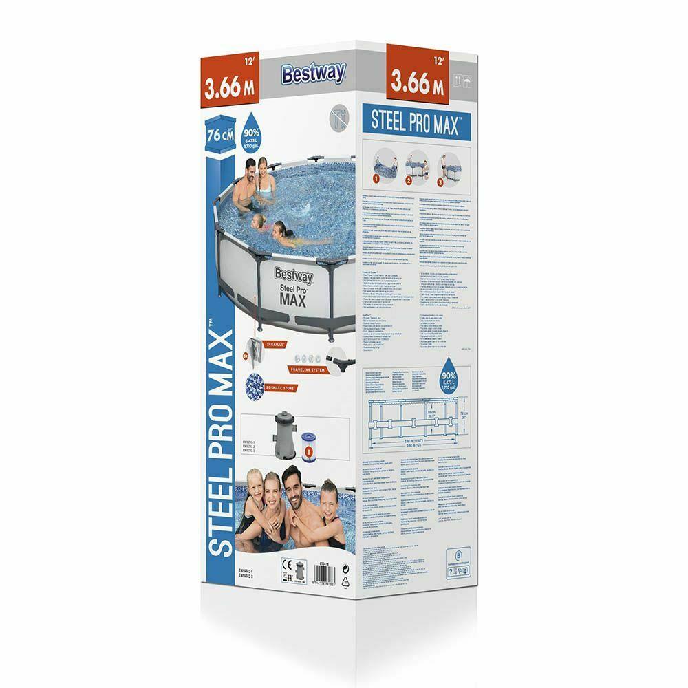 Bestway Steel Pro Max Round Garden Swimming Pool 366 X 76cm 12Ft X 30In + Pump