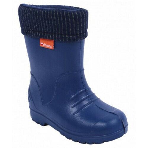 Wellies Kids Rain Snow Boots Removable Inner Lining Socks Wellington Demar Navy