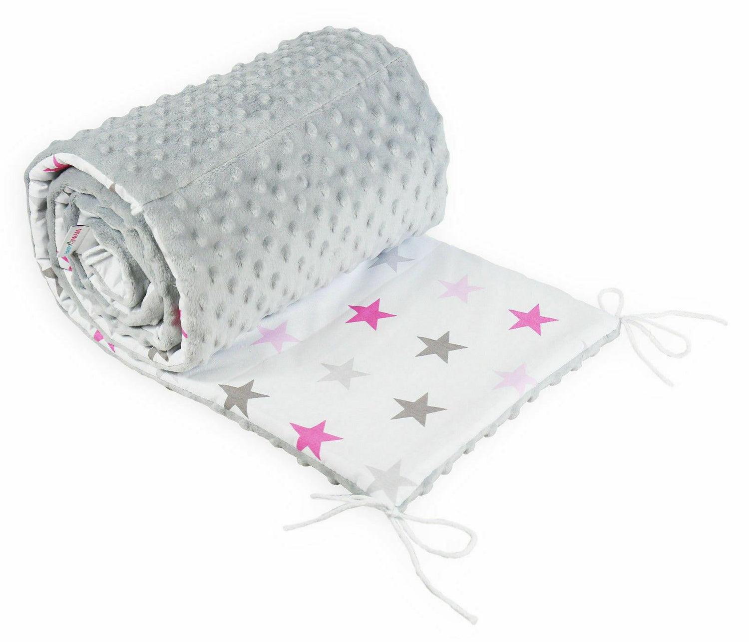 Baby dimple padded bumper 180cm straight fit COT 120x60 Grey/ Pink grey stars