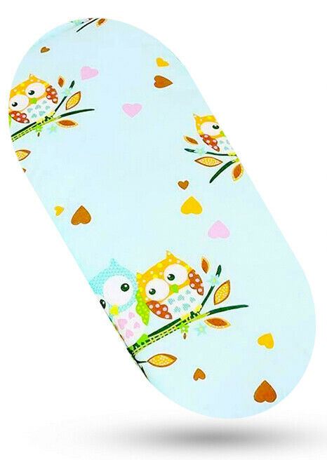 Cotton Fitted Baby Sheet Fit Moses Basket Pram 80X38cm Owls Turquoise