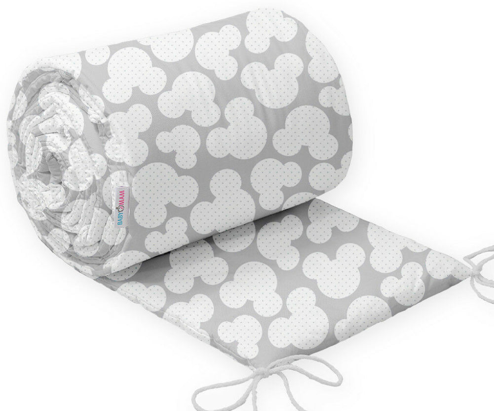 Baby Padded Bumper 180cm fit COT 100% Cotton Mouse Grey