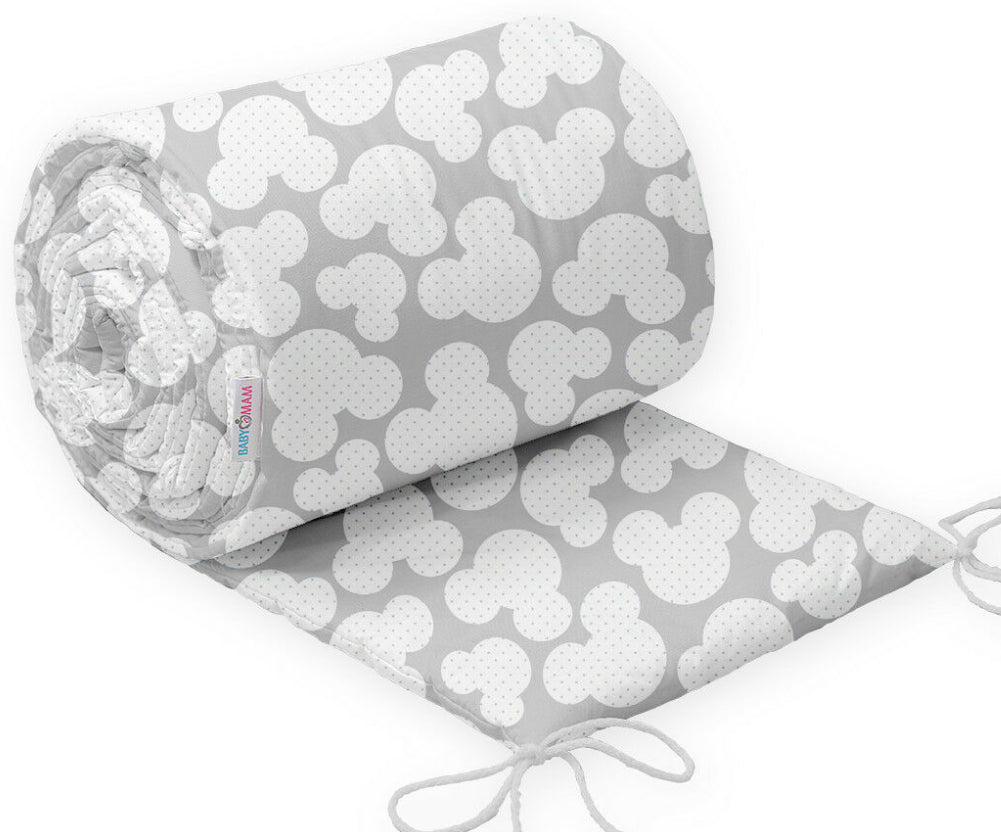 Baby padded bumper 180cm fit COT 100% Cotton Mouse grey