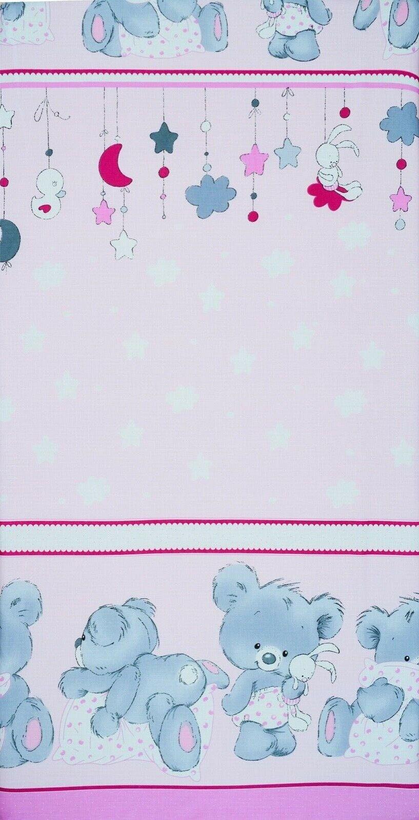 Baby Fitted Cot Sheet Printed Design 100% Cotton Mattress 120X60 cm Cuddle Bear Pink