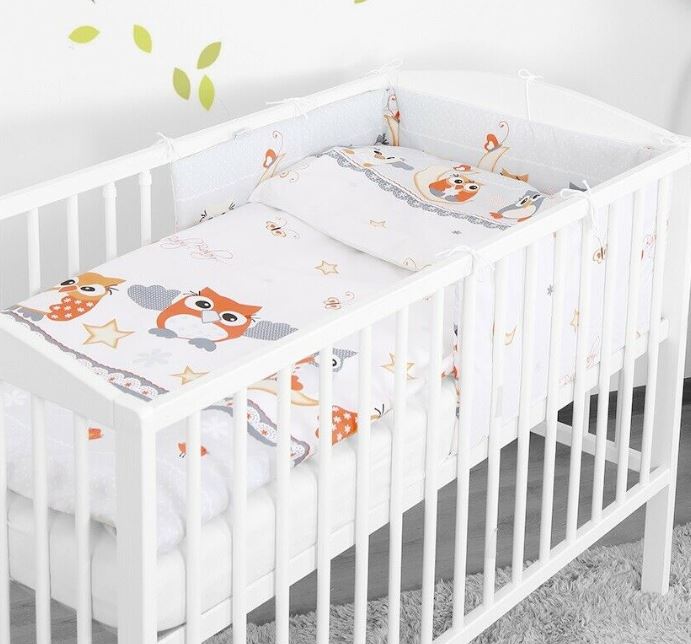 Baby 6Pc Bedding Set Pillow Duvet Quilt Sheet Bumper Fit Cotbed 140X70cm Owls Moon Grey