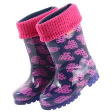 Wellies Kids Rain Snow Boots Removable Inner Lining Socks Wellington Hearts