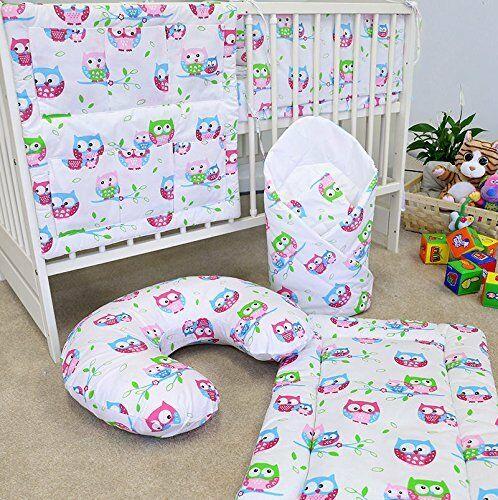 Baby bedding set Cotton Nursery 14pc to Fit Cot 120x60cm Owls white