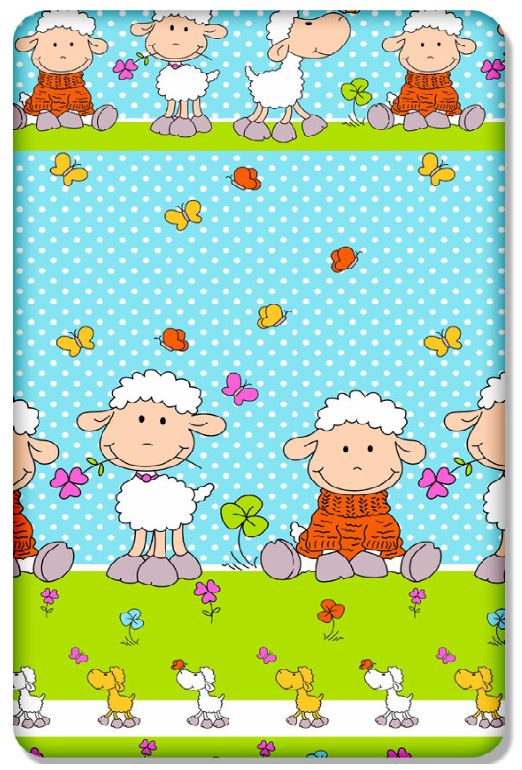 Baby Fitted Cot Bed Sheet Printed 100% Cotton Mattress 140X70cm Sheep Turquoise