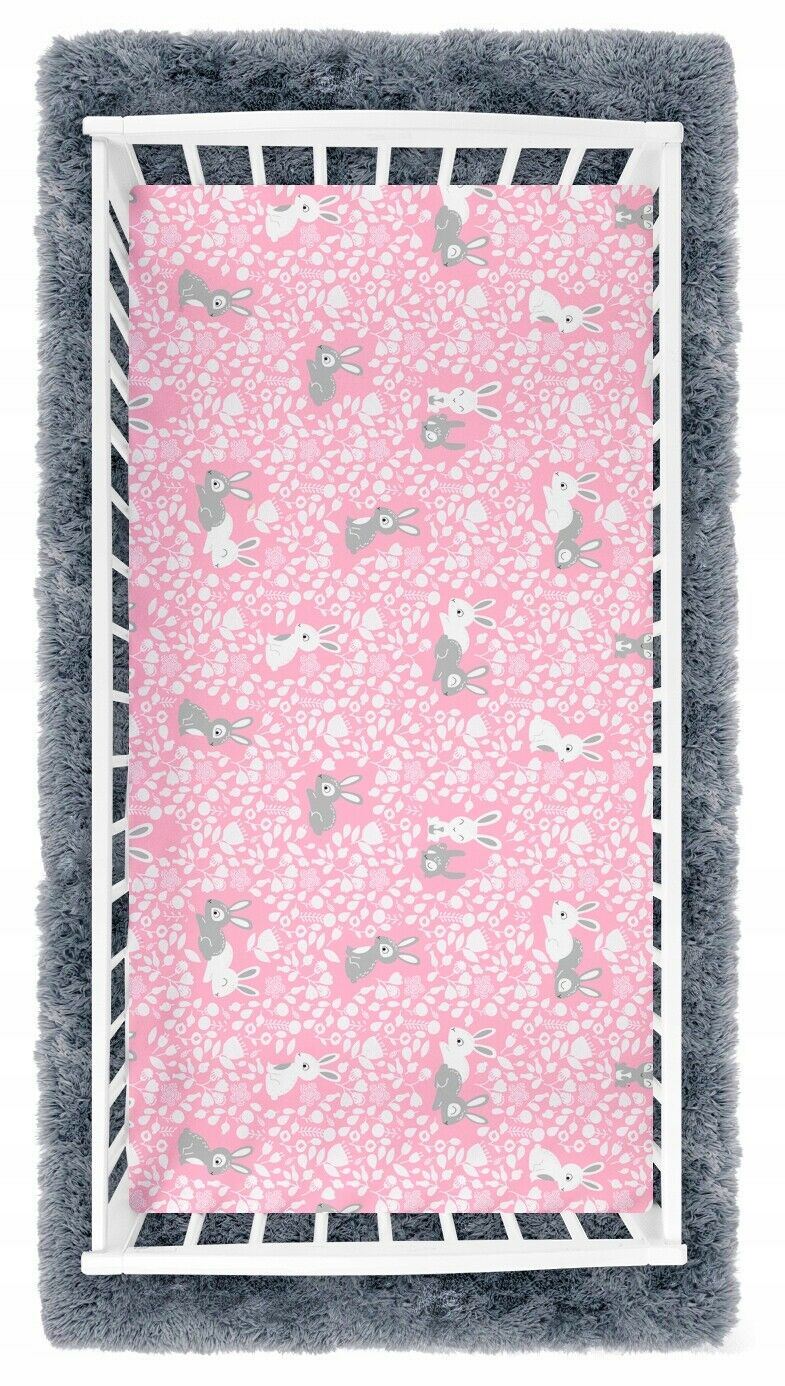 Baby Fitted Junior Bed Sheet Printed 100% Cotton Mattress 160X70cm Bunny Pink