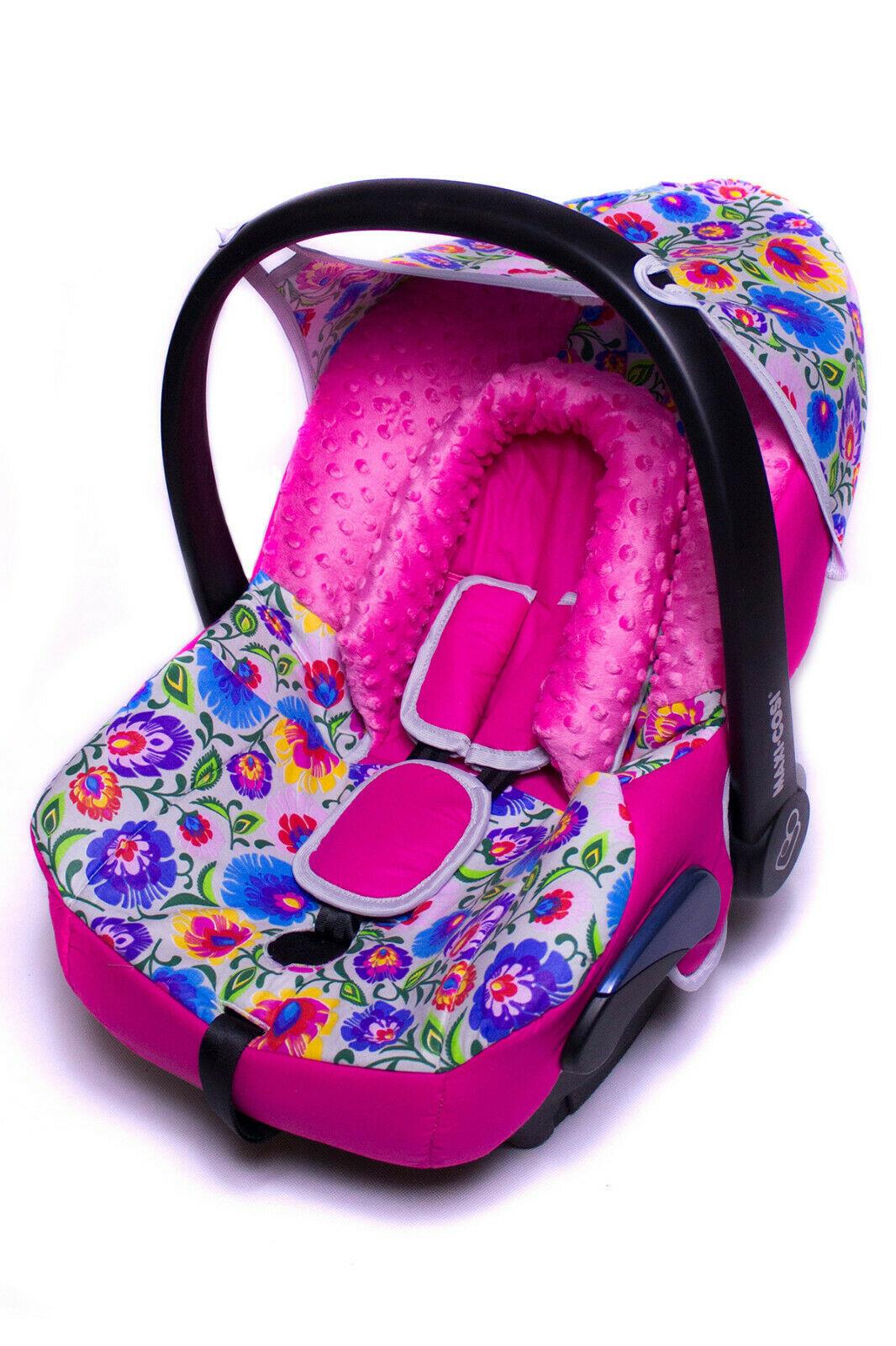 Full Cover Set Fitting Maxi Cosi Cabriofix Baby Car Seat - Flowers / Pink