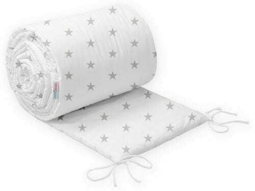 Padded Bumper To Fit Baby Cot Bed All-Round Cotton 420cm Small Stars On White