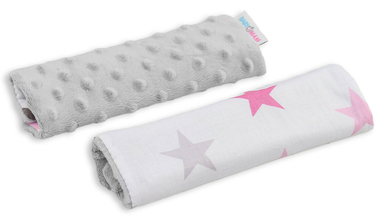 Dimple Belt Cover Car Seat Pram Pad Shoulder Soft Strap 2 Piece Grey/Pink Grey Stars
