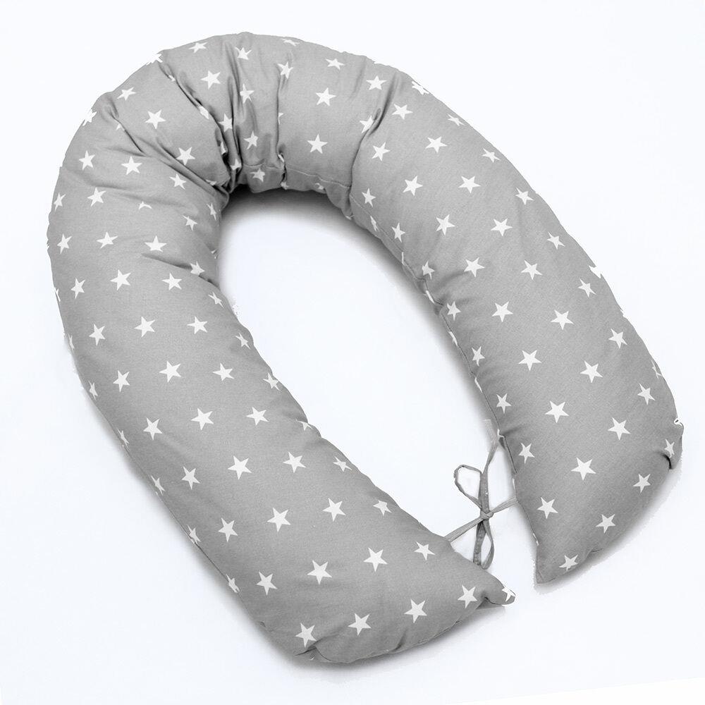 Large Brestfeeding Pillow Cover Baby Pregnancy Maternity 170cm Small White Stars On Grey
