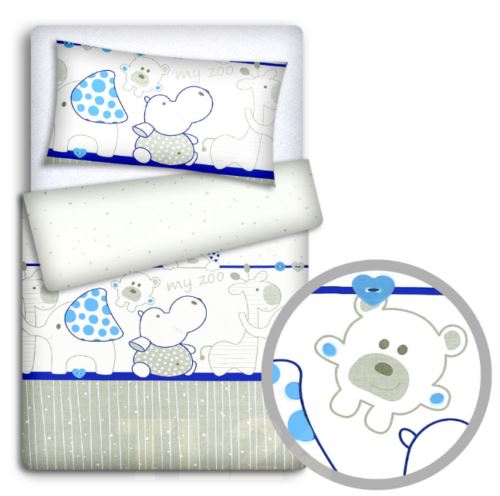 Baby 4Pc Bedding Set Pillow Duvet Quilt Fit Cotbed 140X70cm Zoo Blue