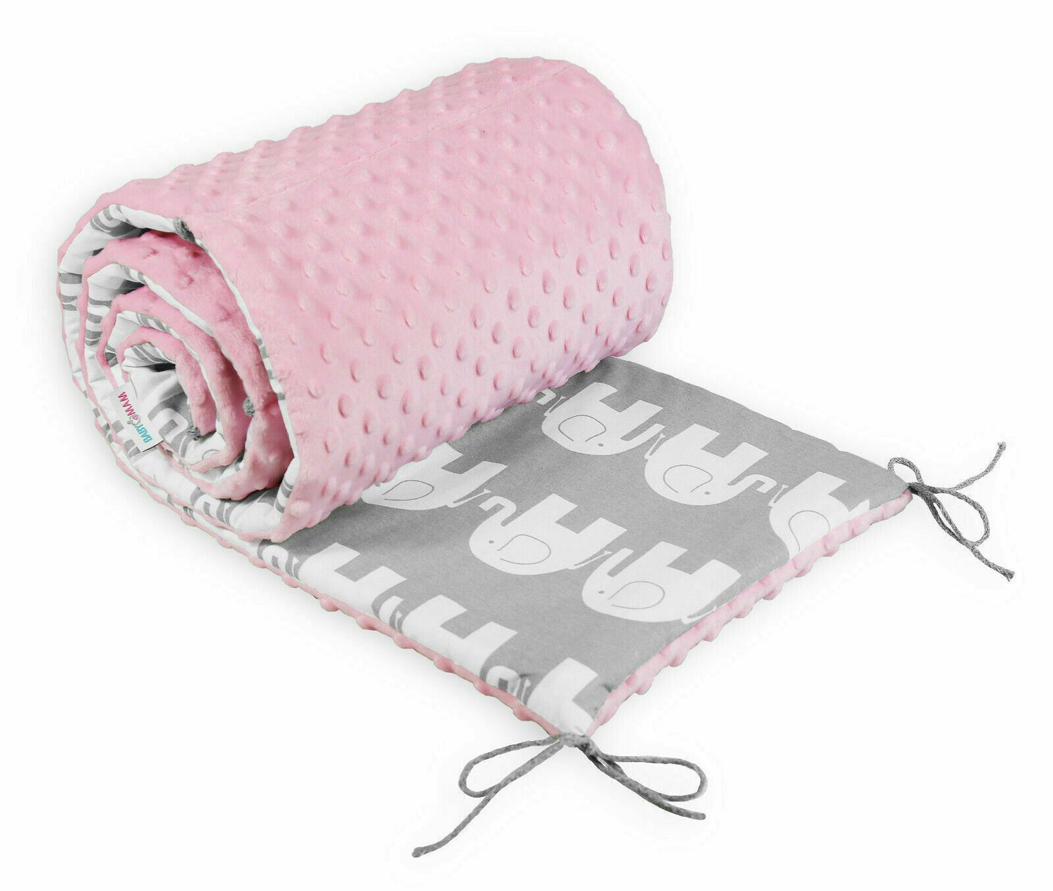 Baby dimple padded bumper 180cm straight fit COT 120x60 Pink/ Elephants grey