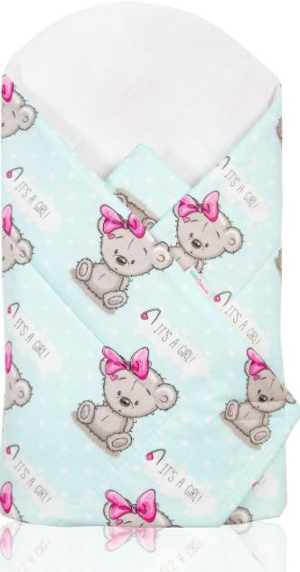 Baby Swaddle Wrap Newborn Bedding Blanket 100% Cotton Sleeping Bag Teddy Girl Bear Mint