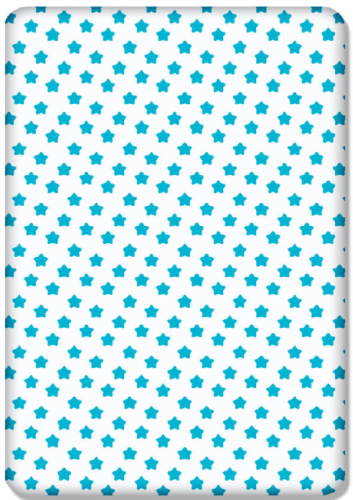 Baby Fitted Junior Bed Sheet Printed 100% Cotton Mattress 160X70cm Big Turquoise Stars On White