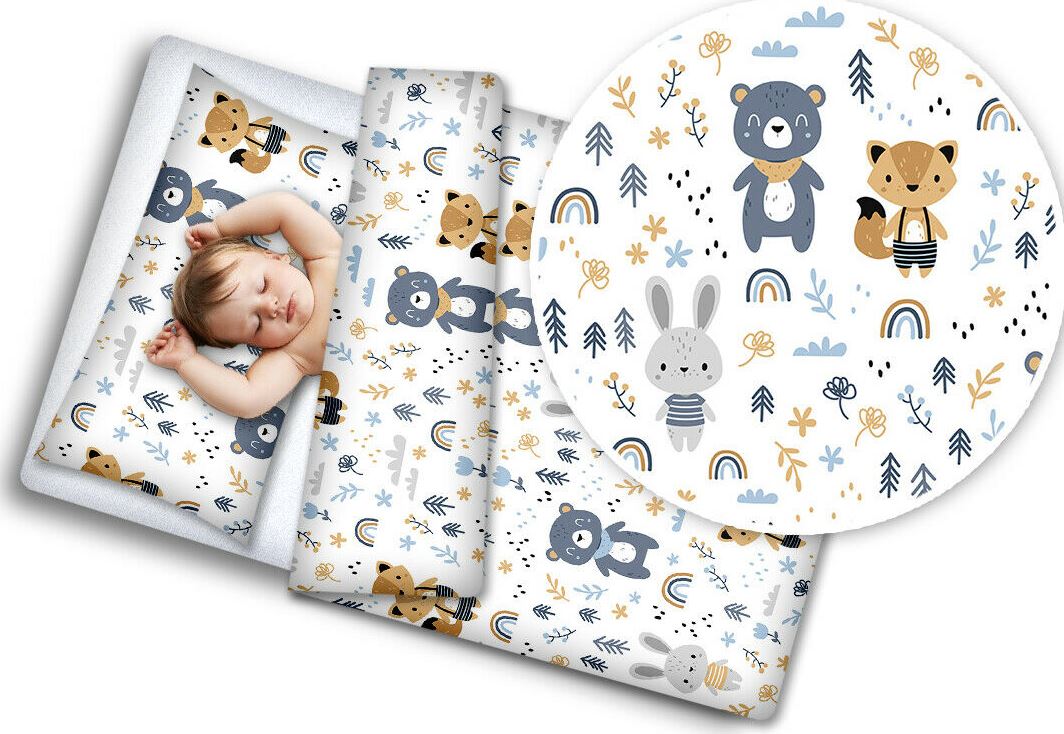 Baby 4Pc Bedding Set Pillow Duvet Quilt Fit Cotbed 140X70cm Forest Friends