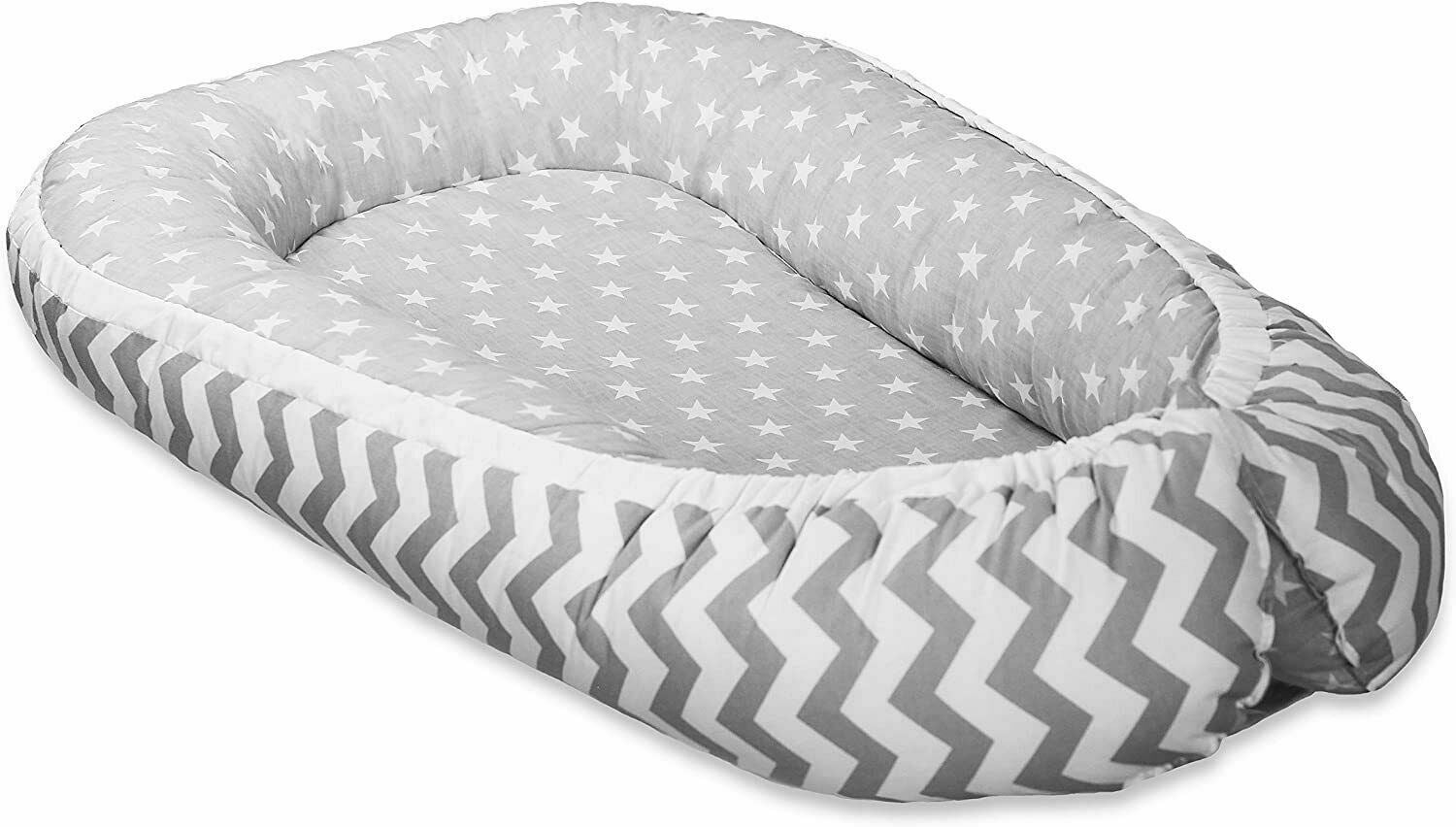 Baby Soft Cocoon Infant Reversible Sleep Nest Zig Zag/ Small White Stars On Grey