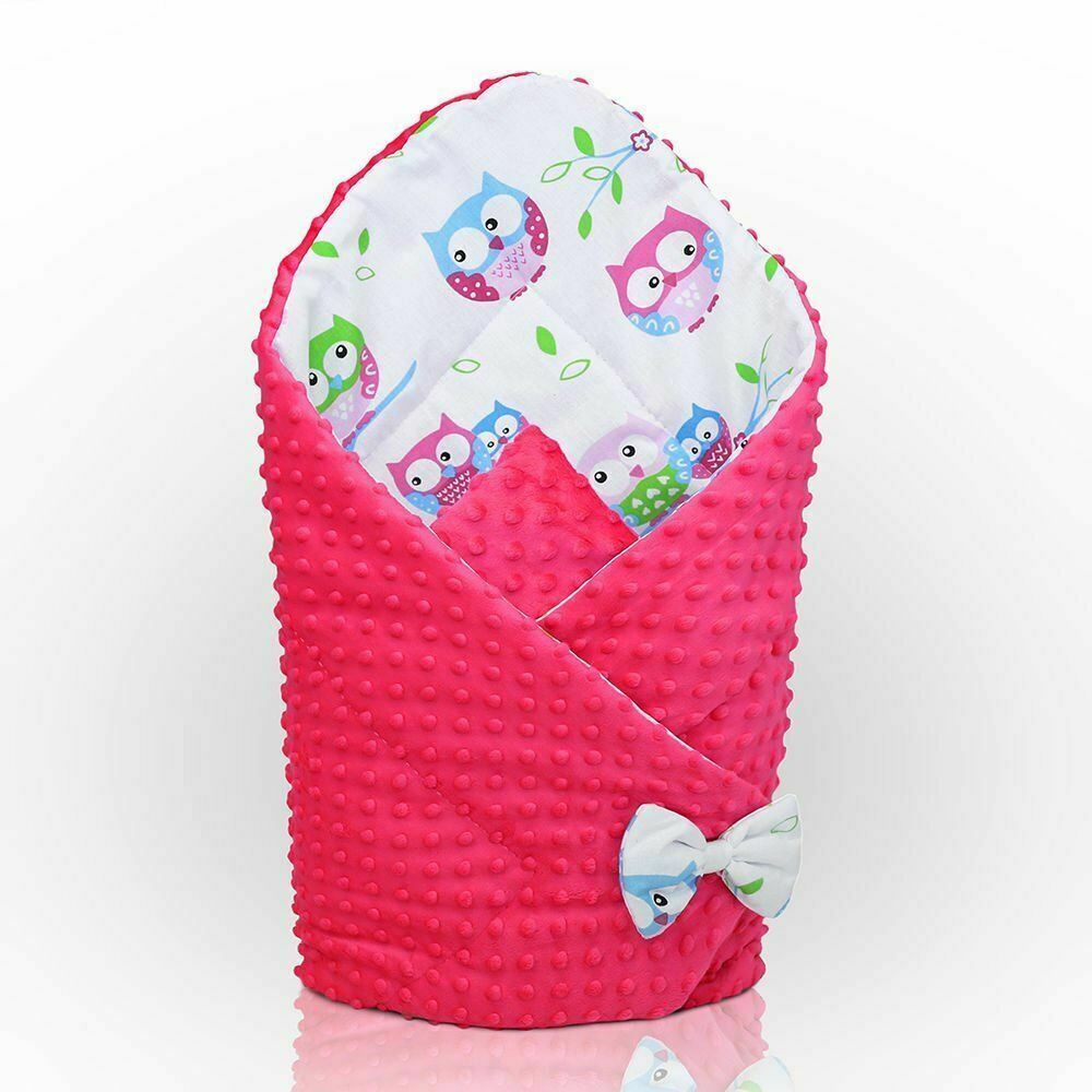 Baby Swaddle Wrap Newborn Dimple Cotton Infant Bedding Pink/ Owls White