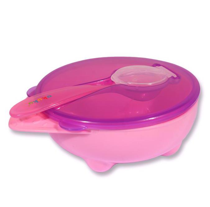 Baby Feeding bowl suction bowl with lid and spoon AKUKU Pink