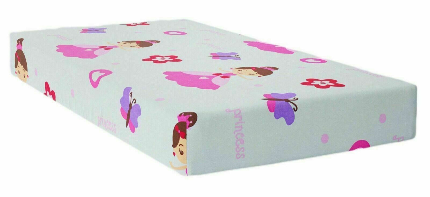 Baby Fitted Toddler Bed Sheet Printed 100% Cotton Mattress 160X80cm Butterfly Princess - MyHappy Baby