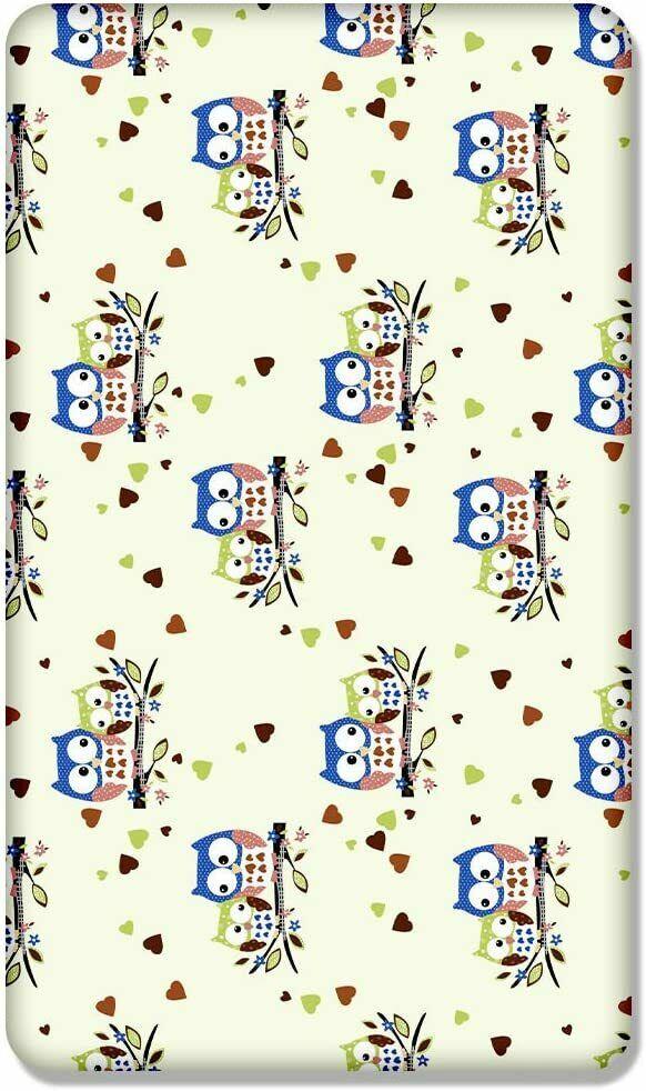 Baby Fitted Toddler Bed Sheet Printed 100% Cotton Mattress 160X80cm Owls Cream