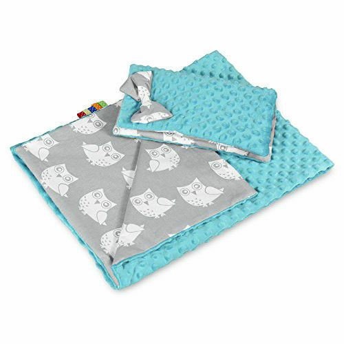 Warm Baby Blanket Dimple Cotton Quilt Pillow Double Sided 100X75cm Turquoise - Owls Grey