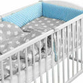 Baby Dimple Bedding Set 3Pc Fit Cot 120X60cm - Blue / Big White Stars On Grey