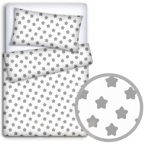 Baby 4Pc Bedding Set Pillow Duvet Quilt Fit Cotbed 140x70cm Big Grey Stars On White