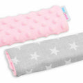 Dimple Belt Cover Car Seat Pram Pad Shoulder Soft Strap 2 Piece Pink/Small White Stars On Grey Happybaby