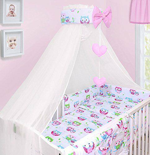 Baby bedding set Cotton Nursery 14pc to Fit Cot 120x60cm Owls white