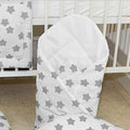 Baby Swaddle Wrap Newborn Bedding Blanket 100% Cotton Sleeping Bag Big Grey Stars On White