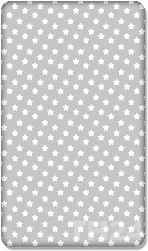 100% cotton fitted sheet printed design for baby crib 90x40cm Big white stars on grey