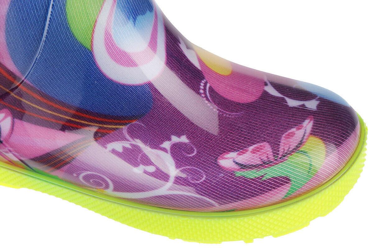 Wellies Kids Rain Snow Boots Removable Inner Lining Socks Wellington Purple Butterfly
