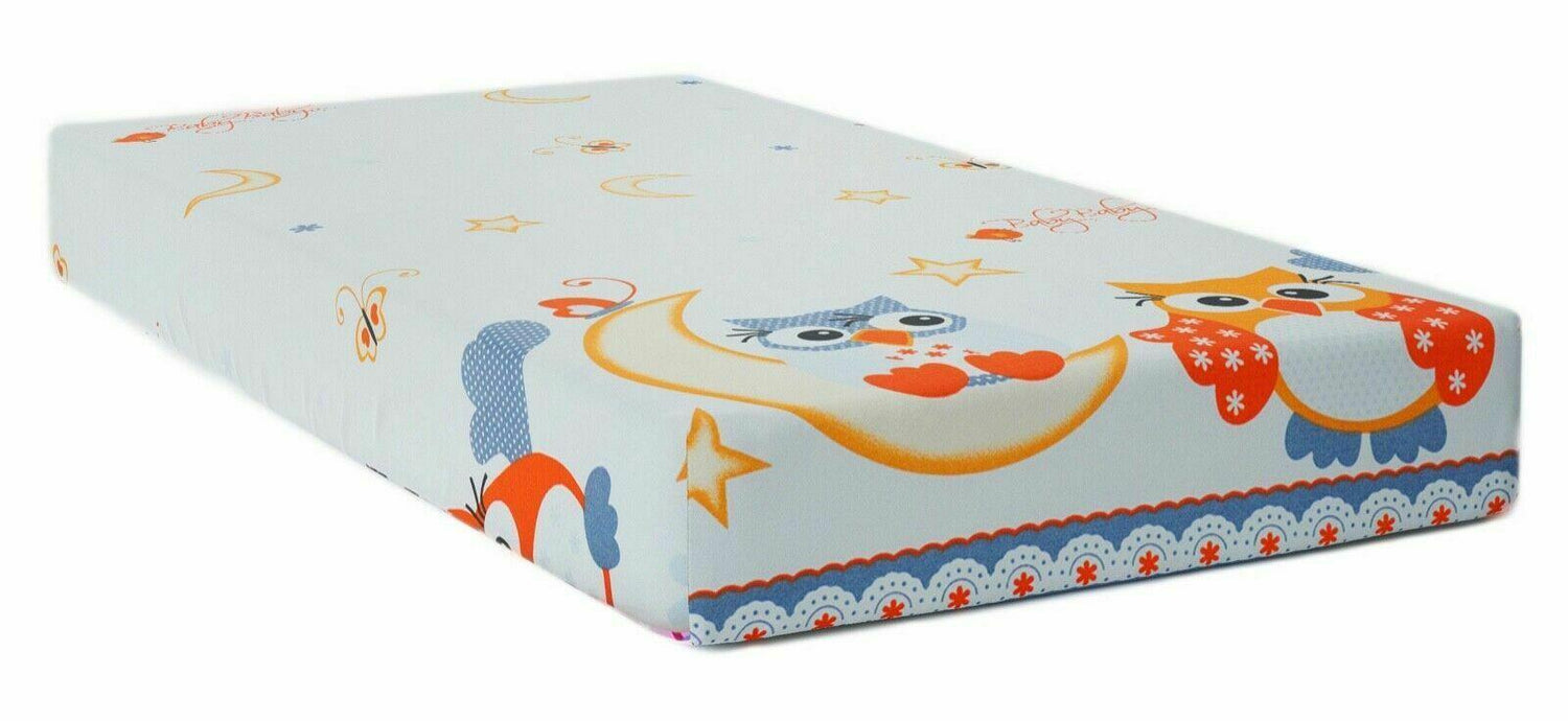 Baby Fitted Cot Sheet Printed Design 100% Cotton Mattress 120X60 cm Owls Moon Grey