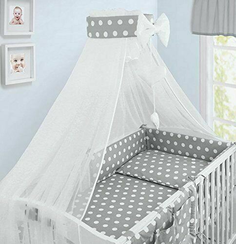 10pcs baby bedding set 100% cotton fit cot 120x60cm Dots grey - MyHappy Baby