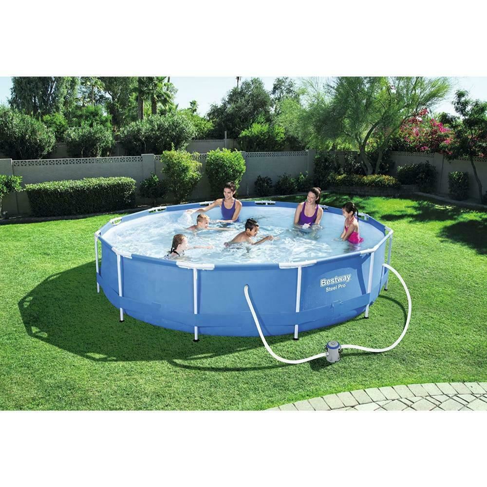 Swimming Pool Garden Steel Round Frame 366cm Bestway 12Ft X 30In Pro Set + Pump
