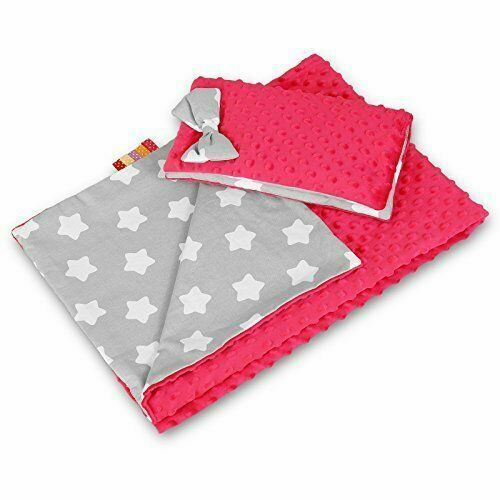 Warm Baby Blanket Dimple Quilt Pillow 100X75cm Pink - Big White Stars On Grey