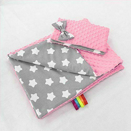 Warm Baby Blanket Dimple Quilt Pillow 100X75 Light Pink-Big White Stars On Grey
