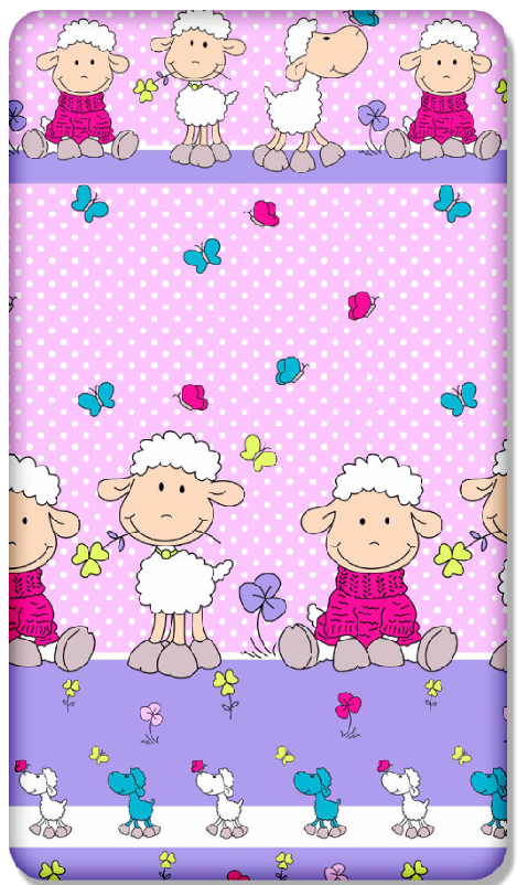 100% cotton fitted sheet printed design for baby crib 90x40cm Sheep pink