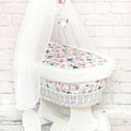 Full Bedding Set With Canopy To Fit Wicker Moses Basket Dream Catcher Birds - White Dimple