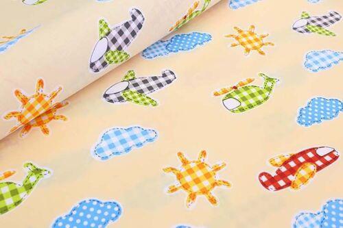 Baby Fitted Junior Bed Sheet Printed 100% Cotton Mattress 160X70cm Planes Cream