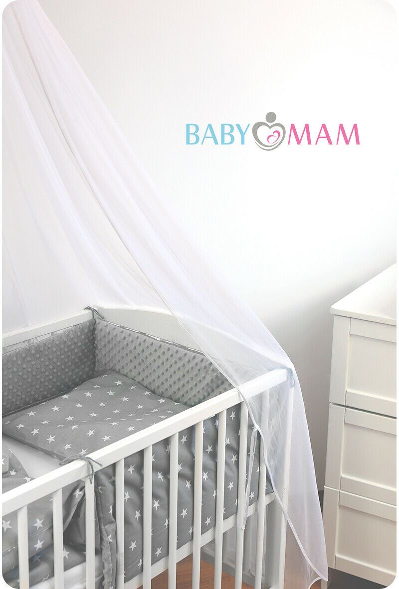 Baby dimple padded bumper 180cm straight fit COT 120x60 Grey/ Small white stars on grey
