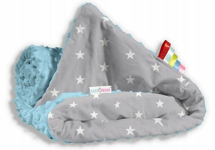 Warm Baby Blanket Dimple Quilt Pillow 100X75cm Blue - Small White Stars On Grey