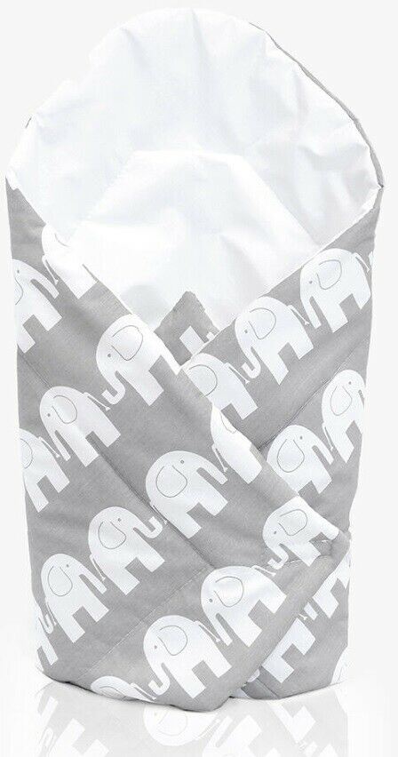 Baby Swaddle Wrap Newborn Bedding Blanket 100% Cotton Sleeping Bag Elephants Grey