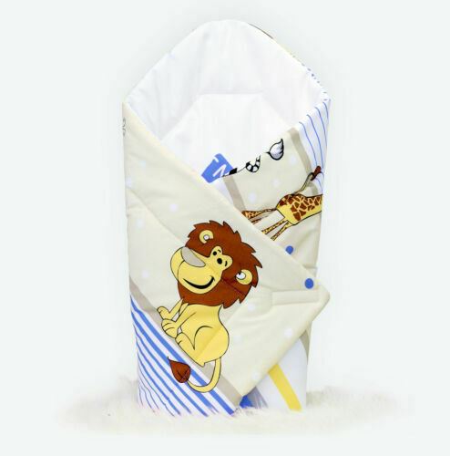 Baby Swaddle Wrap Newborn Bedding Blanket 100% Cotton Sleeping Bag Safari Blue
