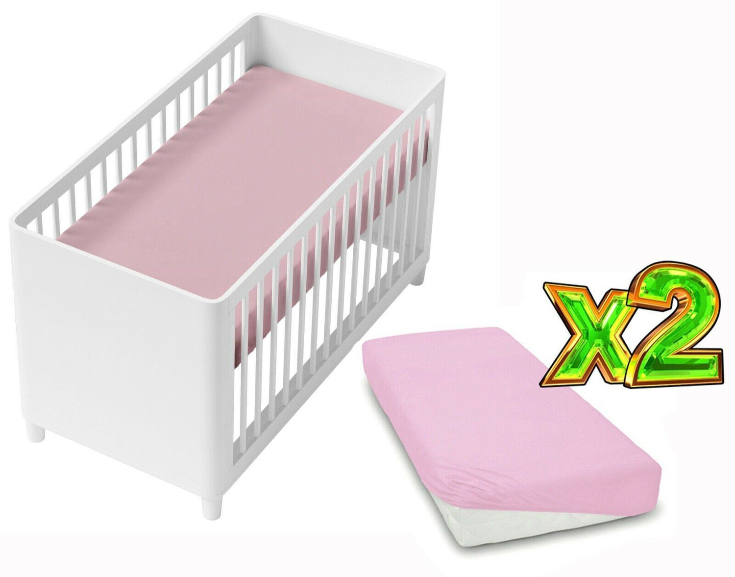 2-pack soft fitted sheet jersey stretchy cotton fit Crib/Cradle 90x40 Pink