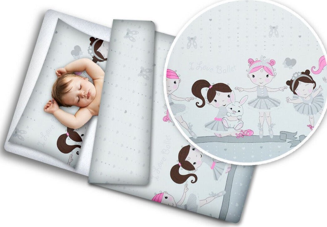Baby 4Pc Bedding Set Pillow Duvet Quilt Fit Cotbed 140X70cm Ballerina Grey